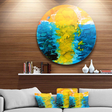 Sea Texture in Yellow Blue - Abstract Metal Circle Wall Art